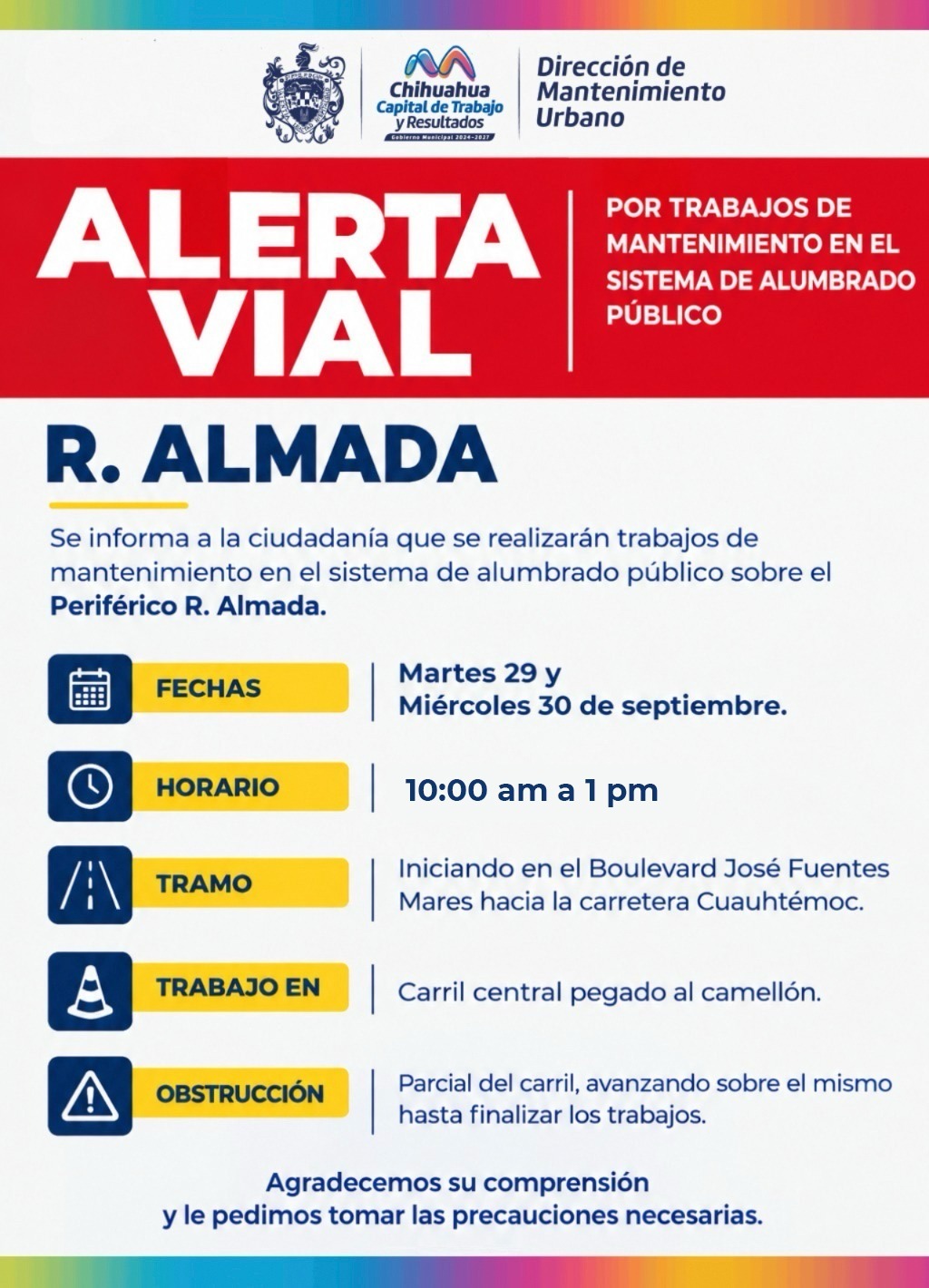 Municipio dará mantenimiento al alumbrado en el R. Almada