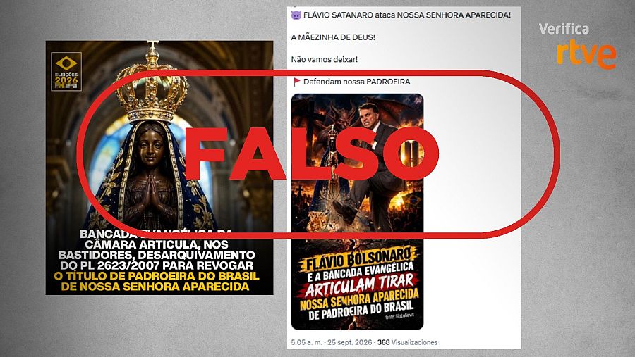 Publicaciones que difunden la falsa narrativa de la Virgen de Aparecida.