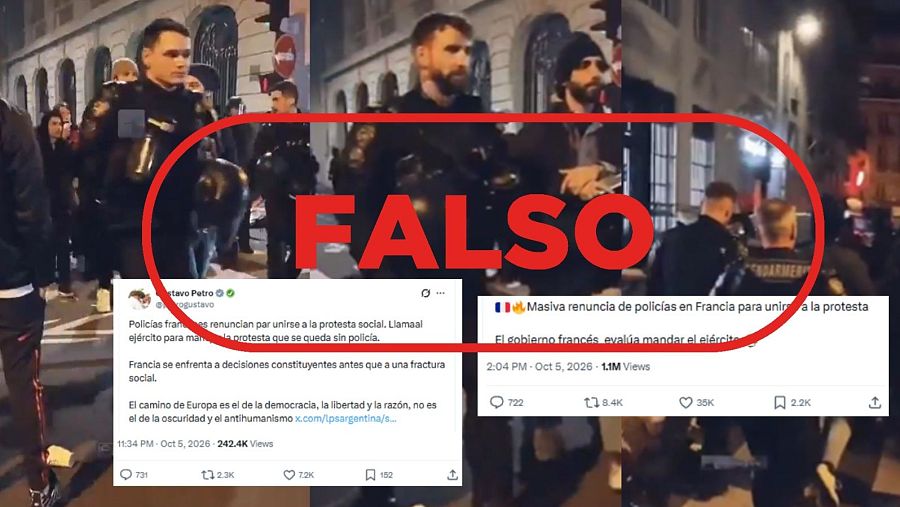 Mensajes que difunden imágenes de gendarmes como si estuvieran uniéndose a las protestas con sello falso