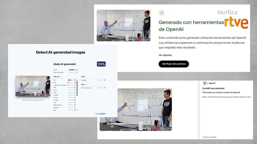 17270740 Resultados de OpenAI, de Google SynthID y de SightEngine sobre la imagen de redes