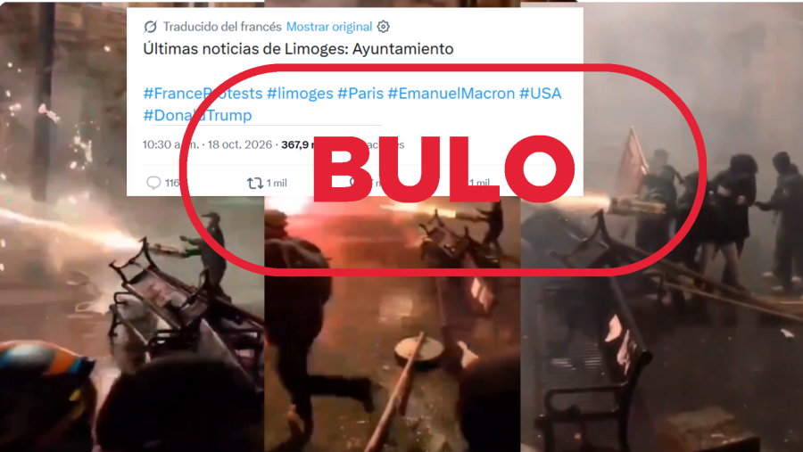 Mensaje que difunde un vídeo de Georgia en 2024 como si fuera Francia en la actualidad con sello Bulo