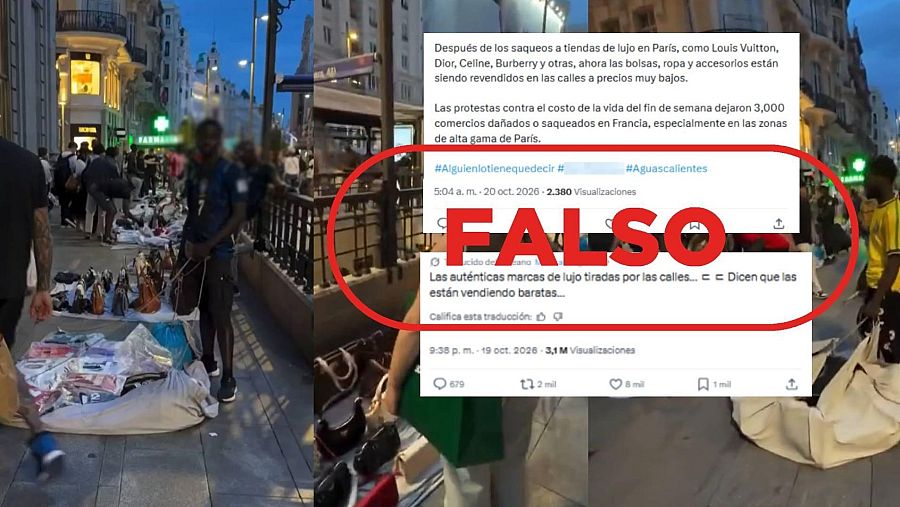 17275652 Mensaje que difunde la falsa idea de que el vídeo muestra la venta de productos procedentes de los saqueos del 17 de octubre en Francia