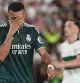 Real Madrid's Kylian Mbappe reacts during the Spanish La Liga soccer match between Elche and Real Madrid in Elche, Spain, Tuesday, Sept. 15, 2026. (AP Photo/Alberto Saiz)