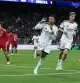 MADRID, 18/10/2026.- El delantero francés del Real Madrid Kylian Mbappé (c) celebra su segundo gol durante el partido de la jornada 9 de LaLiga entre el Real Madrid y el Sevilla FC, este domingo en el estadio Santiago Bernabéu. EFE/J.J.Guillén